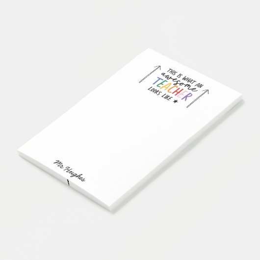 Geweldige leraar modern typografie regenbooggesche post-it® notes (Schuin)