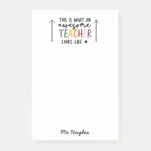 Geweldige leraar modern typografie regenbooggesche post-it® notes (Voorkant)