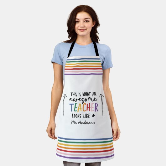 Geweldige leraar modern typografie regenbooggesche schort (Gedragen)