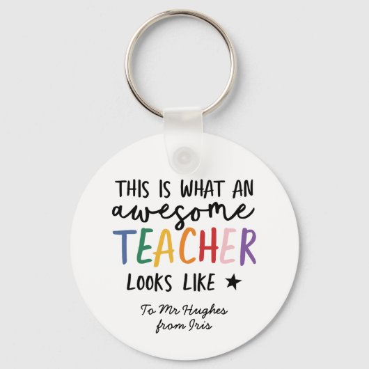 Geweldige leraar modern typografie regenbooggesche sleutelhanger (Voorkant)