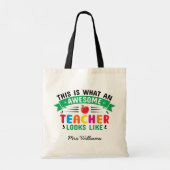 Geweldige leraar modern typografie regenbooggesche tote bag (Achterkant)