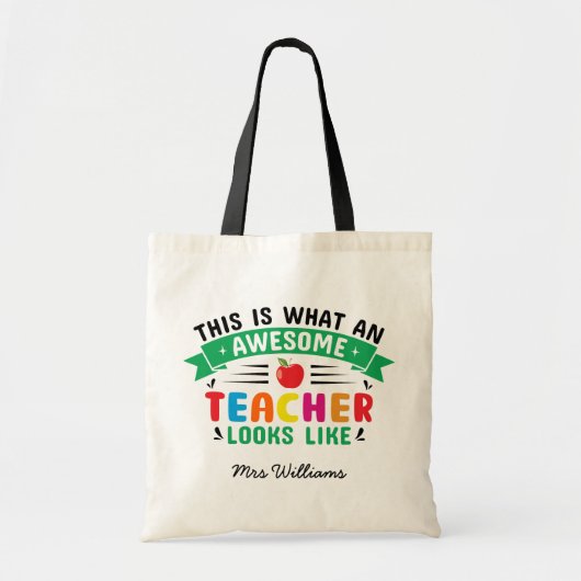 Geweldige leraar modern typografie regenbooggesche tote bag (Voorkant)