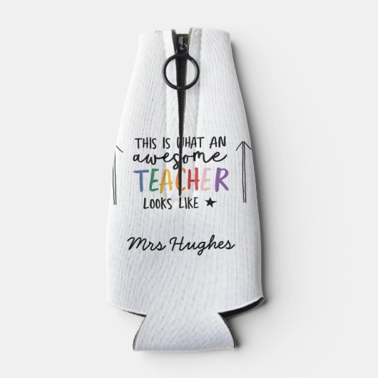 Geweldige leraar moderne typografie regenboog flesjeskoeler (Achterkant)