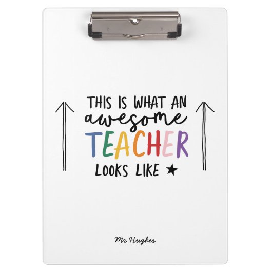 Geweldige leraar moderne typografie regenboog klembord (Voorkant)