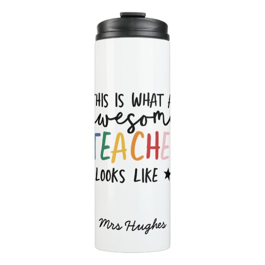 Geweldige leraar moderne typografie regenboog thermosbeker (Voorkant)