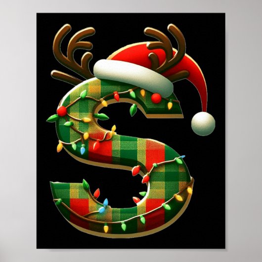 Geweldige letter S Santa Hat Monogram Initiaal naa Poster (Voorkant)