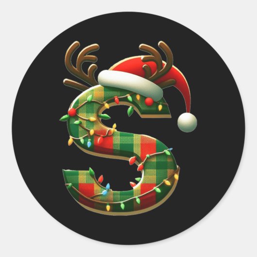 Geweldige letter S Santa Hat Monogram Initiaal naa Ronde Sticker (Voorkant)