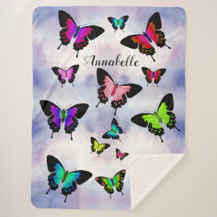 Geweldige, levendige vid Butterflies met naam pers Sherpa Deken