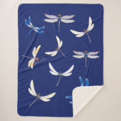 Geweldige libellen in de vlucht voor Dark Blue Sherpa Deken (Voorkant)