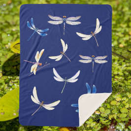 Geweldige libellen in de vlucht voor Dark Blue Sherpa Deken