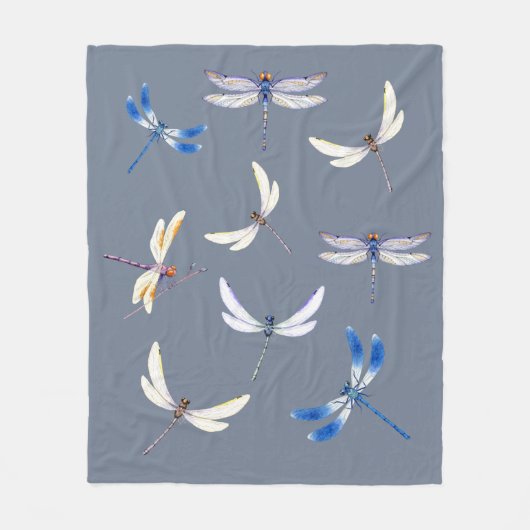 Geweldige libellen in vlucht naar grijs fleece deken (Voorkant)