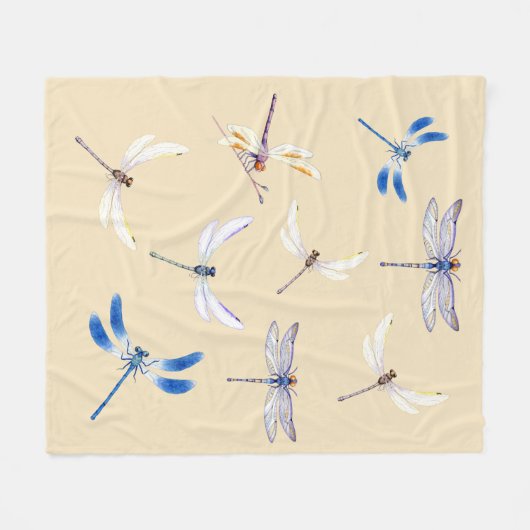 Geweldige libellen in vlucht op Light Tan Fleece Deken (Voorkant (Horizontaal))