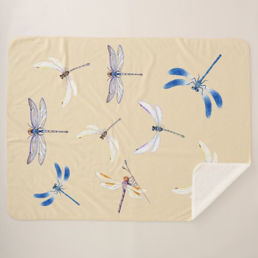 Geweldige libellen in vlucht op Light Tan Sherpa Deken (Voorkant (horizontaal))