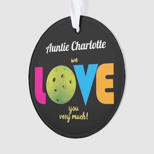 Geweldige liefdespickleball, aangepaste tekst, ron ornament (voorkant)