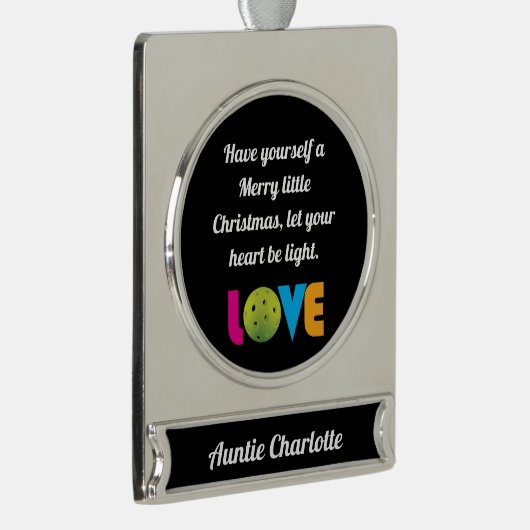 Geweldige liefdespickleball, aangepaste tekst, verzilverd banner ornament (Rechts)