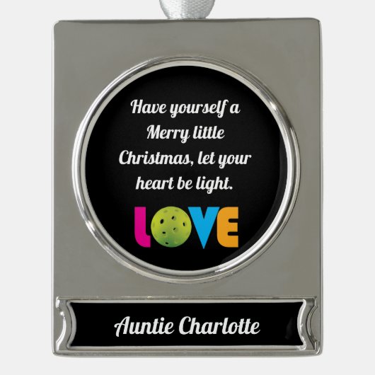 Geweldige liefdespickleball, aangepaste tekst, verzilverd banner ornament (Voorkant)