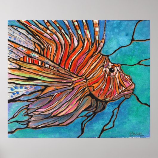 Geweldige Lionfish "Glas in lood Style" Art Print! Poster (Voorkant)