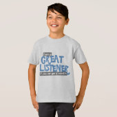 Geweldige luisteraar jongens blauwe slogan t-shirt (Voorkant volledig)