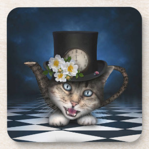 Geweldige Mad Hatter Theepot Cat Whimsical Design Bier Onderzetter