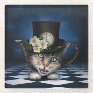 Geweldige Mad Hatter Theepot Cat Whimsical Design Glazen Onderzetter