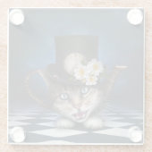 Geweldige Mad Hatter Theepot Cat Whimsical Design Glazen Onderzetter (Achterkant)