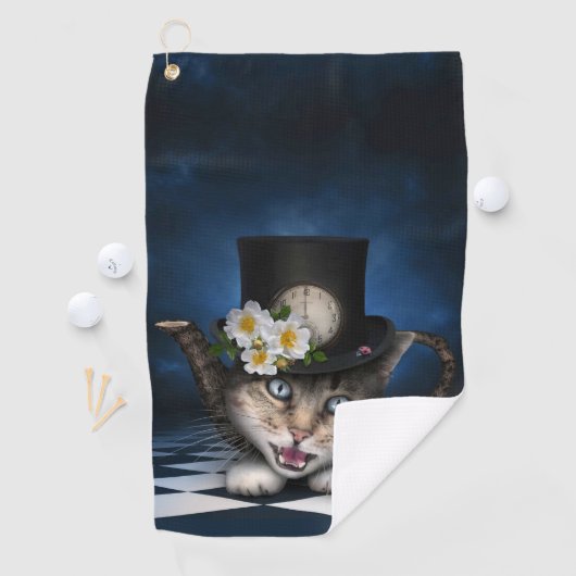 Geweldige Mad Hatter Theepot Cat Whimsical Design Golfhanddoek (Insitu)