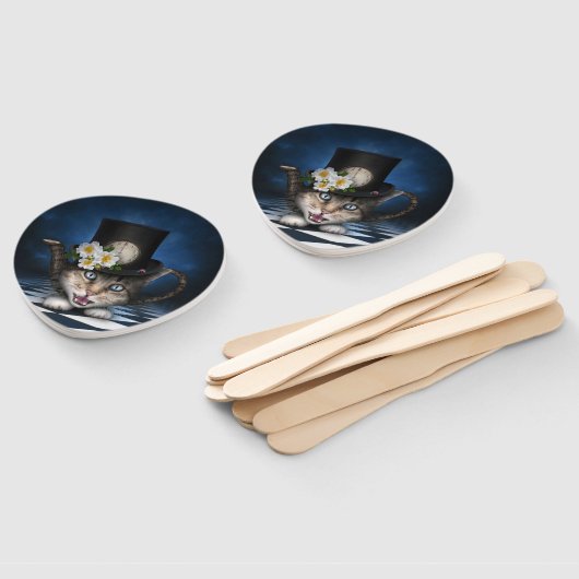 Geweldige Mad Hatter Theepot Cat Whimsical Design Handwaaier (Niet-gemonteerd)