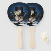 Geweldige Mad Hatter Theepot Cat Whimsical Design Handwaaier (Voorkant en achterkant)