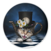 Geweldige Mad Hatter Theepot Cat Whimsical Design Keramische Knop (Voorkant)