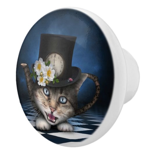 Geweldige Mad Hatter Theepot Cat Whimsical Design Keramische Knop (Rechts)