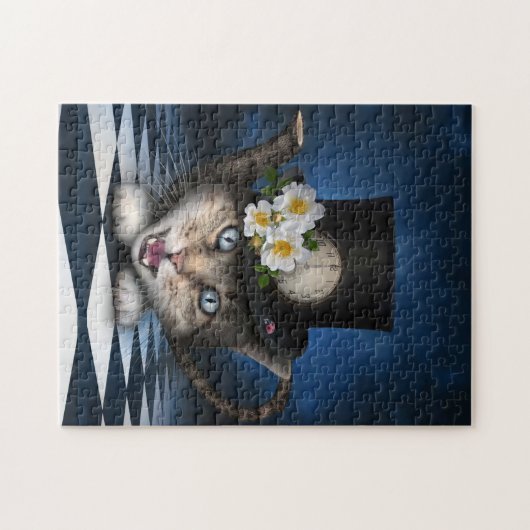 Geweldige Mad Hatter Theepot Cat Whimsical Design Legpuzzel (Horizontaal)
