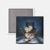 Geweldige Mad Hatter Theepot Cat Whimsical Design Magneet (Voorkant / Achterkant)