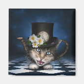 Geweldige Mad Hatter Theepot Cat Whimsical Design Magneet (Voorkant)