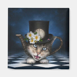 Geweldige Mad Hatter Theepot Cat Whimsical Design Magneet