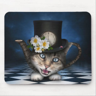 Geweldige Mad Hatter Theepot Cat Whimsical Design Muismat