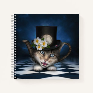 Geweldige Mad Hatter Theepot Cat Whimsical Design Notitieboek