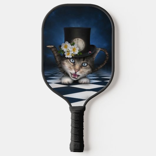 Geweldige Mad Hatter Theepot Cat Whimsical Design Pickleball Paddle (Achterkant)