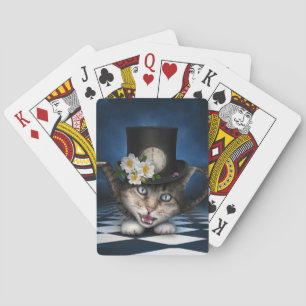 Geweldige Mad Hatter Theepot Cat Whimsical Design Pokerkaarten