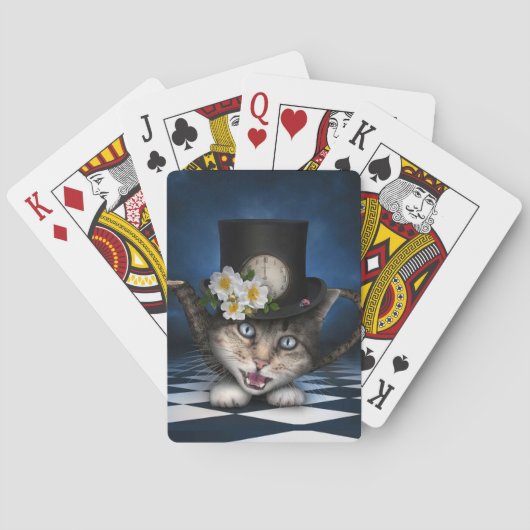 Geweldige Mad Hatter Theepot Cat Whimsical Design Pokerkaarten (Achterkant)