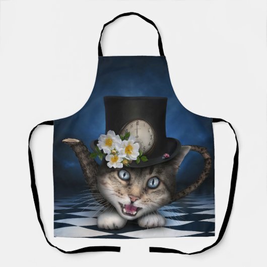 Geweldige Mad Hatter Theepot Cat Whimsical Design Schort (Voorkant)