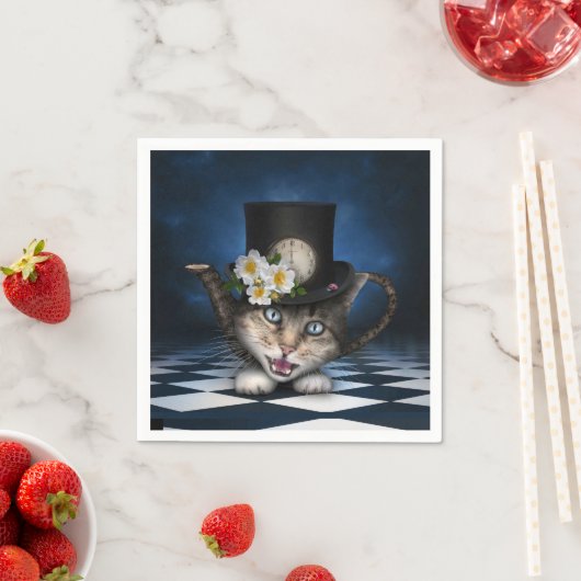 Geweldige Mad Hatter Theepot Cat Whimsical Design Servet (Insitu)