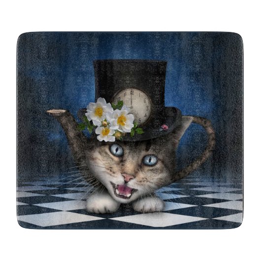 Geweldige Mad Hatter Theepot Cat Whimsical Design Snijplank (Voorkant)