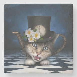 Geweldige Mad Hatter Theepot Cat Whimsical Design Stenen Onderzetter