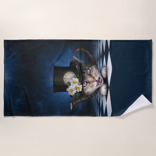 Geweldige Mad Hatter Theepot Cat Whimsical Design Strandlaken (Voorkant)