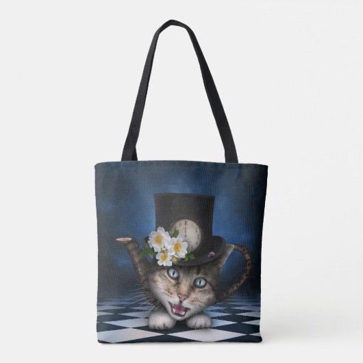 Geweldige Mad Hatter Theepot Cat Whimsical Design Tote Bag (Achterkant)