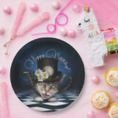 Geweldige Mad Hatter Theepot Kat Whimsical Verjaar Papieren Bordje (Feest)