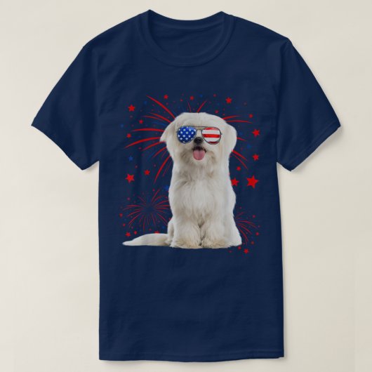 Geweldige Maltese hond Amerikaanse vlag 4 juli T-shirt (Design voorkant)
