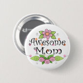 Geweldige mam  roze bloemen ronde button 5,7 cm (Voorkant /achterkant)