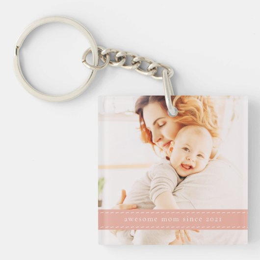 Geweldige mam sinds 20XX Modern Simple Thread Phot Sleutelhanger (Voorkant)