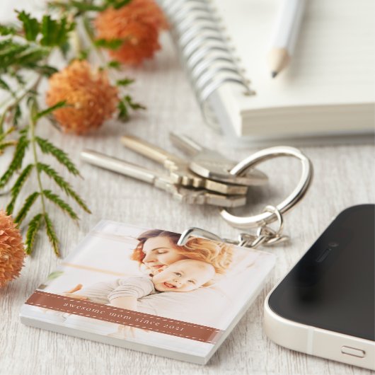 Geweldige mam sinds 20XX Modern Simple Thread Phot Sleutelhanger (Voorkant Rechts)
